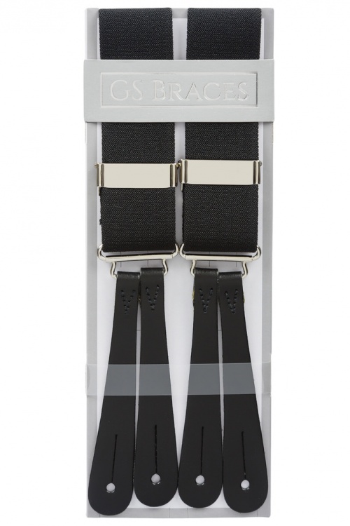 Classic Black Y Braces Leather Ends | Button Braces - Gents Shop